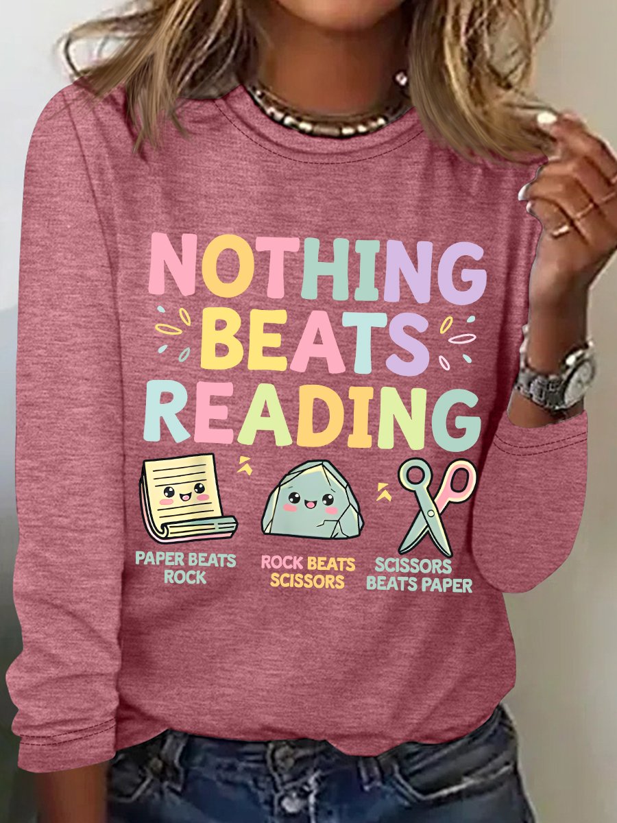 Nothing Beats Reading Librarian Book Bookworm Casual Cotton-Blend Blouse