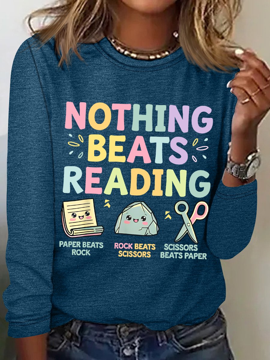 Nothing Beats Reading Librarian Book Bookworm Casual Cotton-Blend Blouse