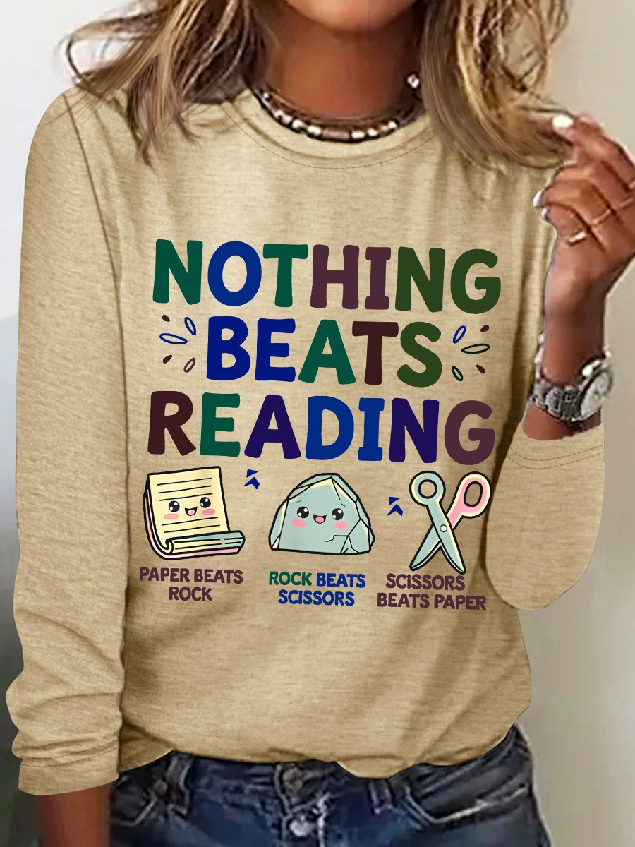 Nothing Beats Reading Librarian Book Bookworm Casual Cotton-Blend Blouse