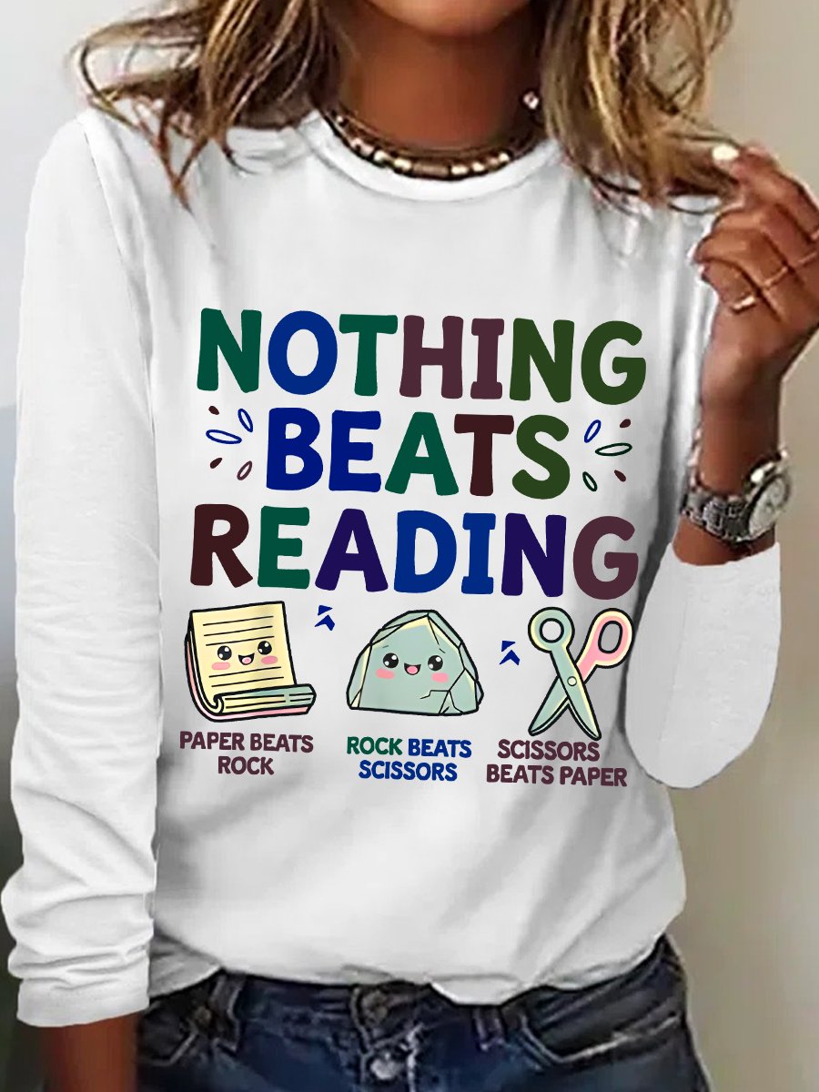 Nothing Beats Reading Librarian Book Bookworm Casual Cotton-Blend Blouse