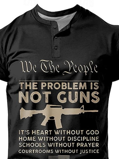 Men's The Problem Isn't The Gun.Loose Casual Short Sleeve Henley Shirt