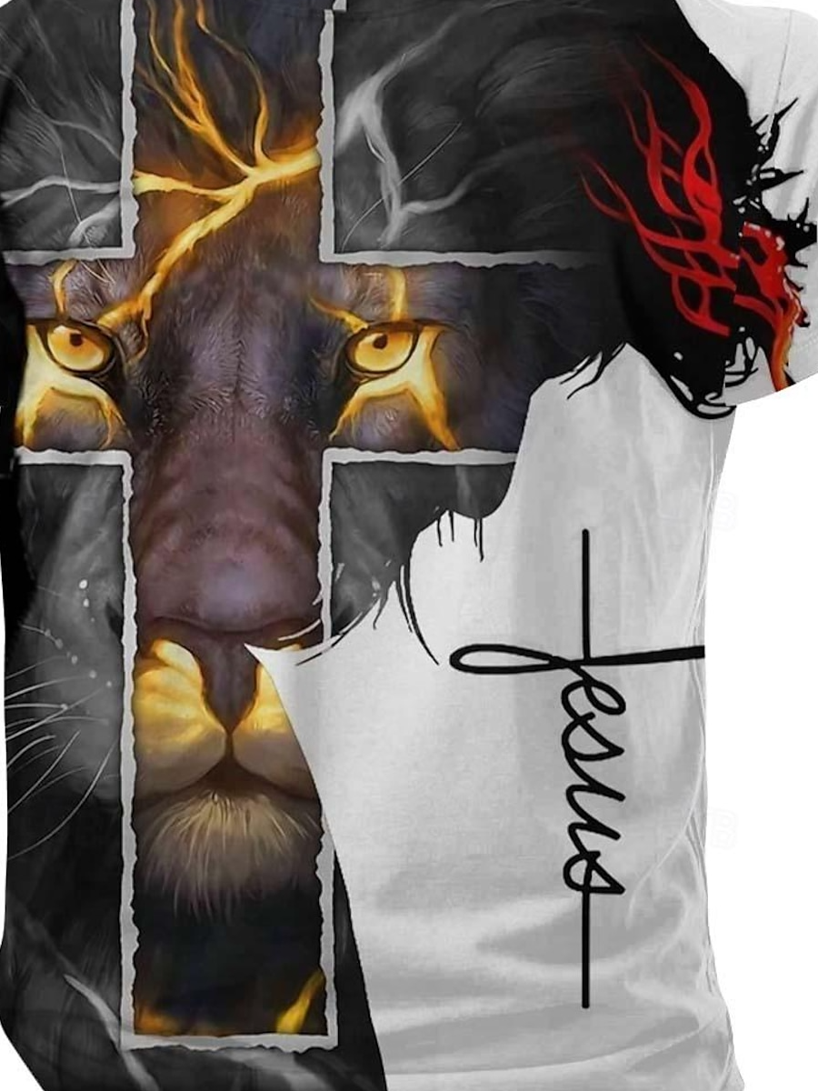 Men's Jesus Faith Print  Casual Crew Neck Short Sleeve T-Shirt