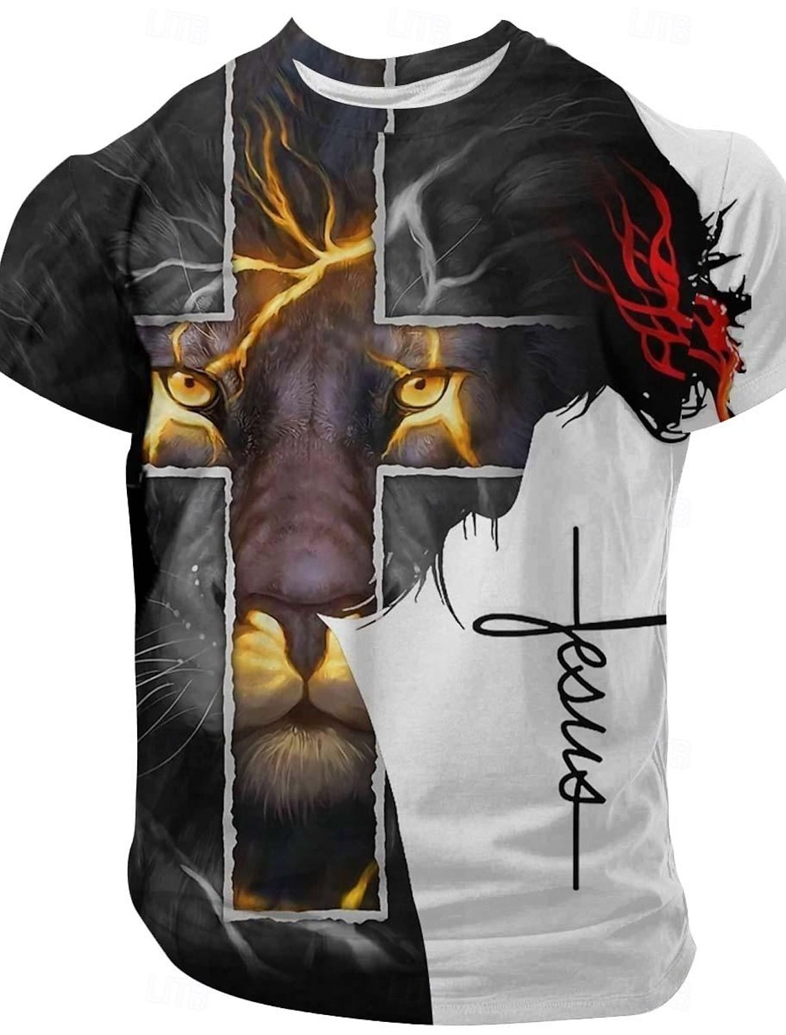 Men's Jesus Faith Print  Casual Crew Neck Short Sleeve T-Shirt