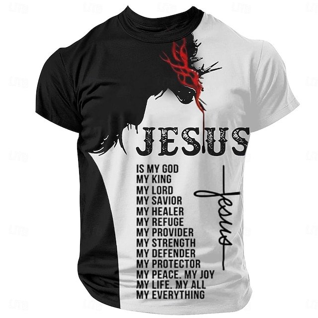 Men's God Faith Print Loose Casual Short Sleeve T-Shirt
