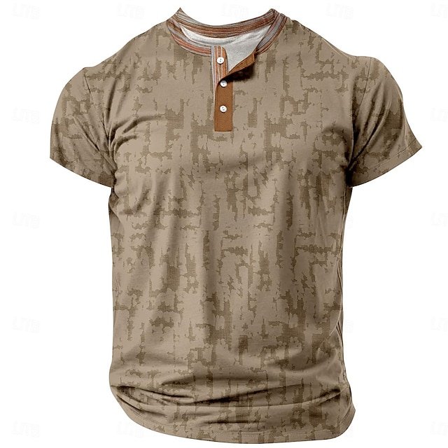 Men's Retro Casual Loose Cotton Blended Short Sleeve Henley Shirt