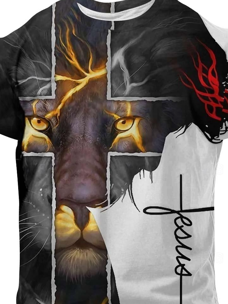 Men's Jesus Faith Print  Casual Crew Neck Short Sleeve T-Shirt