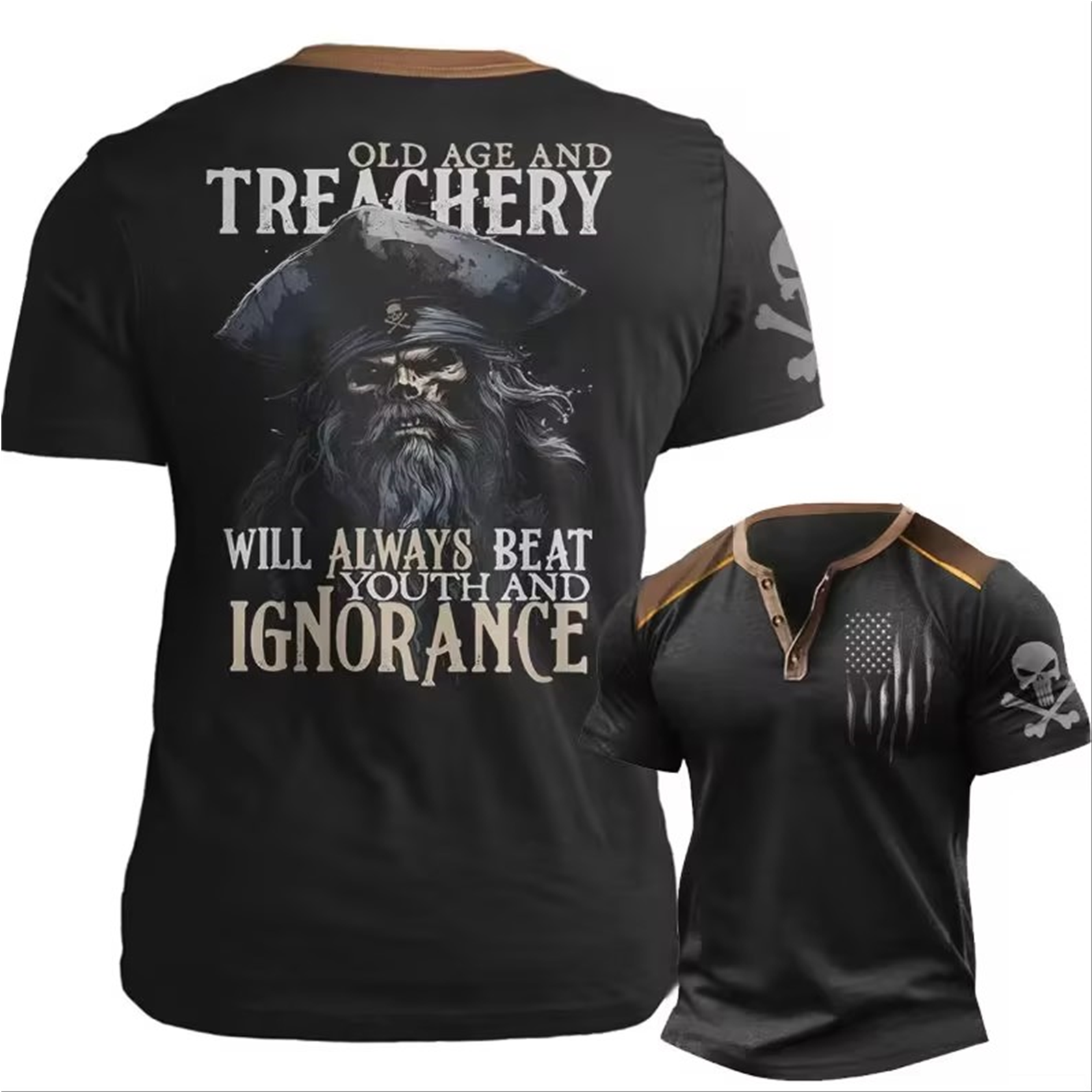 Men's Casual Henley Short Sleeve T-Shirt-Old Man: Treachery