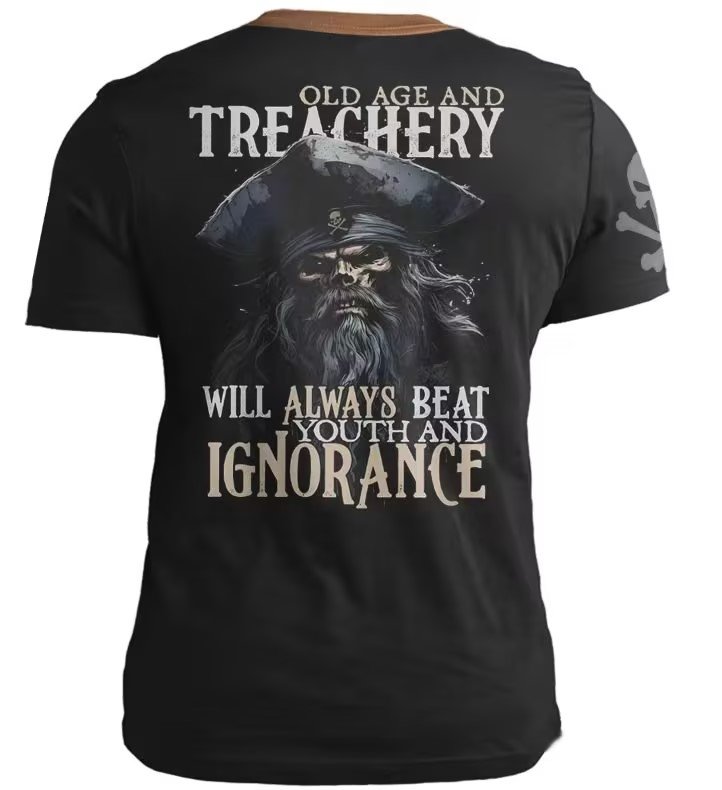 Men's Casual Henley Short Sleeve T-Shirt-Old Man: Treachery