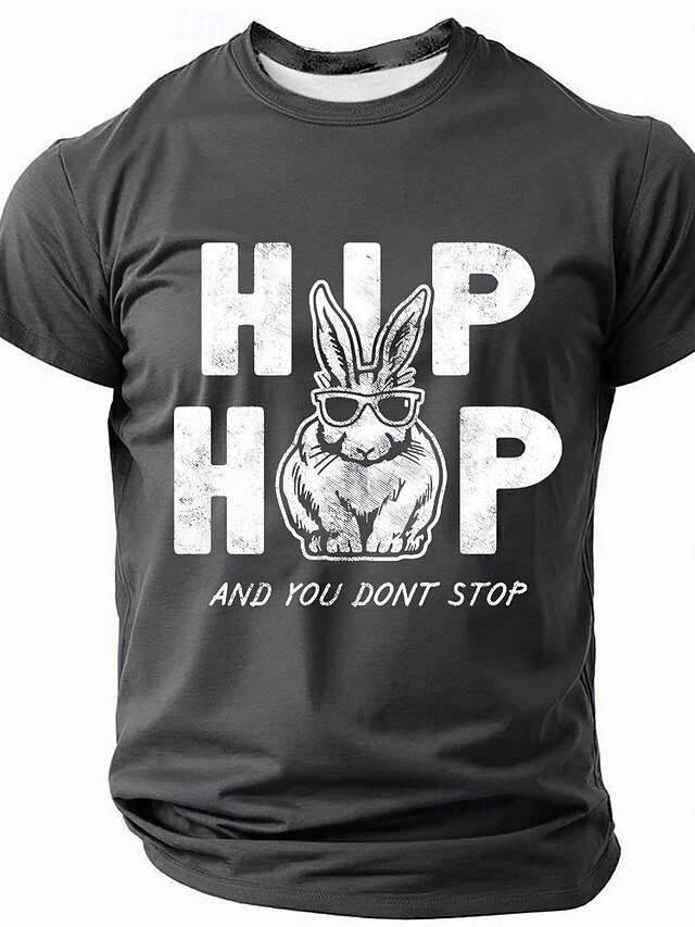 Mens Easter Hip Hop Bunny Funny Short Sleeve T-Shirt