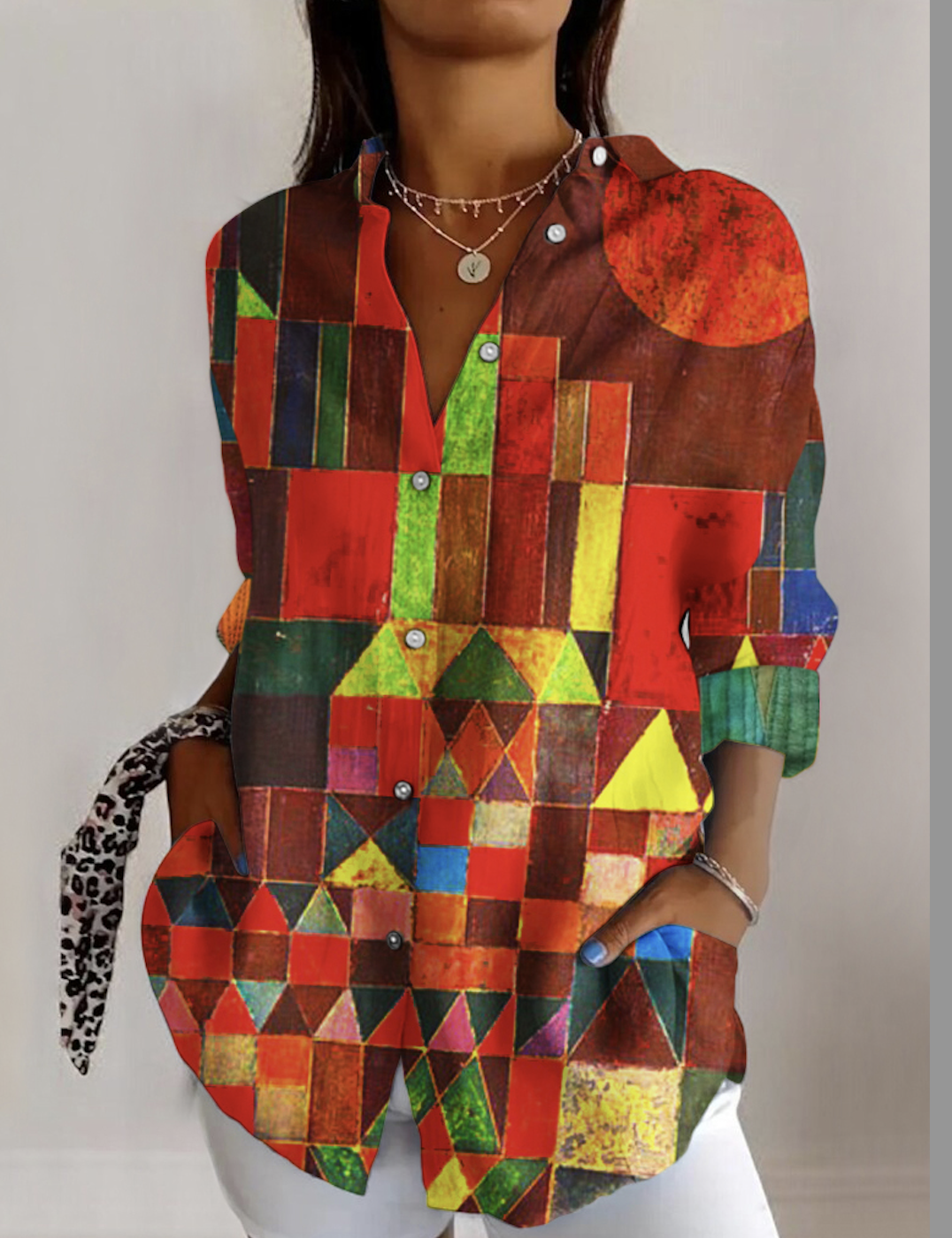 Cotton Geometric Casual Shirt Collar Shirt