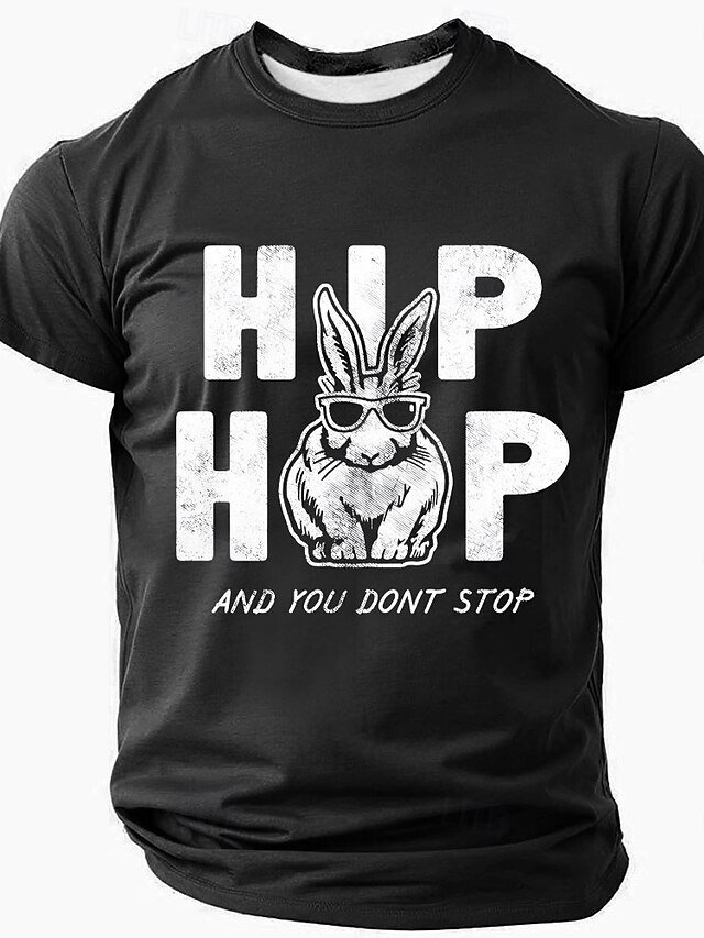 Mens Easter Hip Hop Bunny Funny Short Sleeve T-Shirt