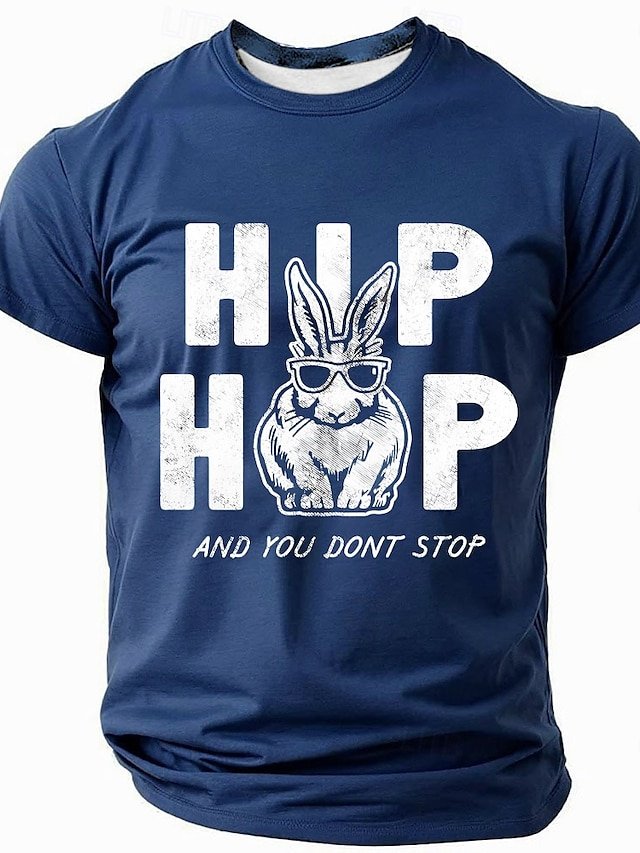 Mens Easter Hip Hop Bunny Funny Short Sleeve T-Shirt