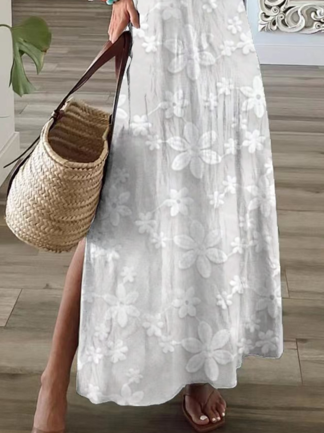 Women's Floral Spring Print Casual V-Neck Short Sleeve Slit Dress