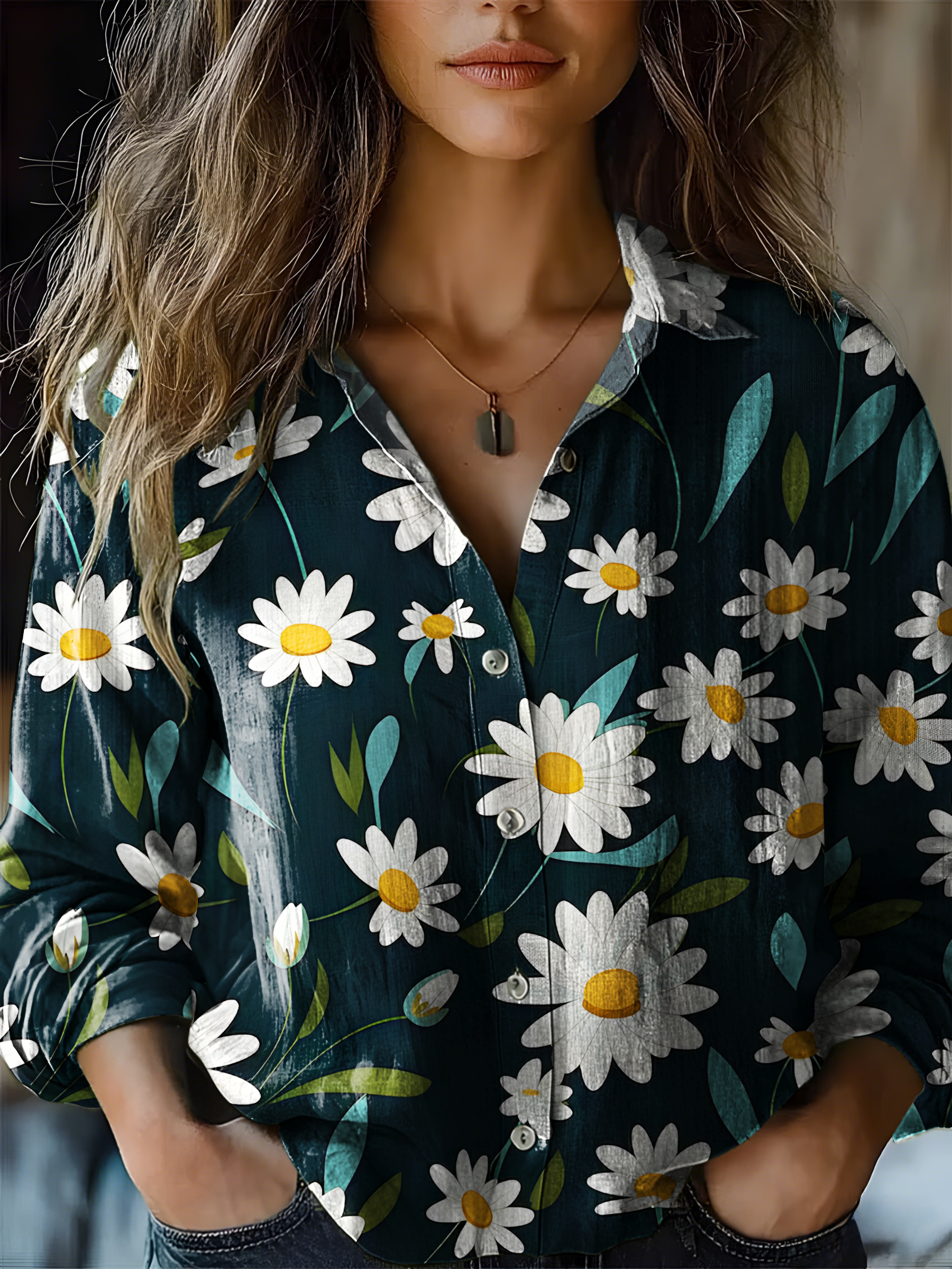 Women's Art Floral Print Casual Shirt