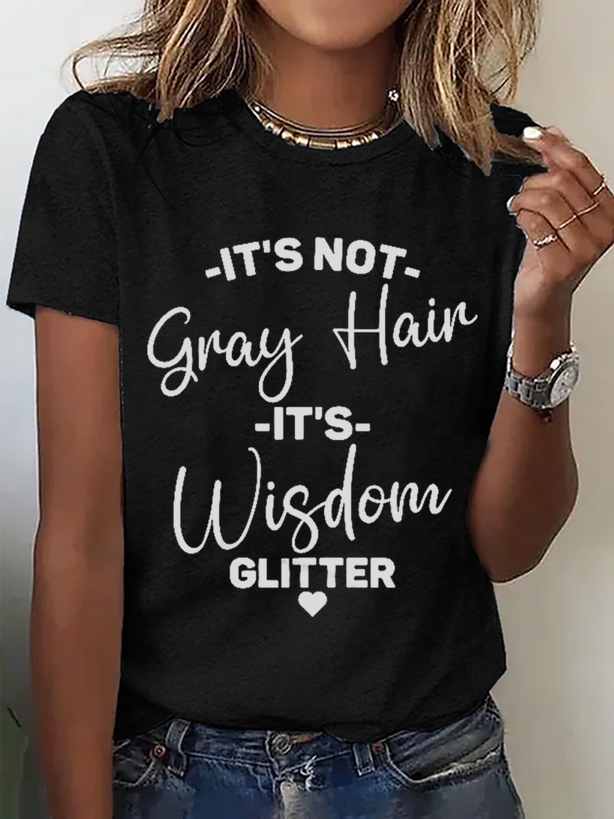 It's Not Gray Hair It's Wisdom Glitter Cotton T-Shirt