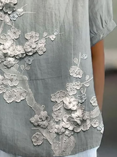 Women's Floral Print Spring Lapel Short Sleeve Shirt