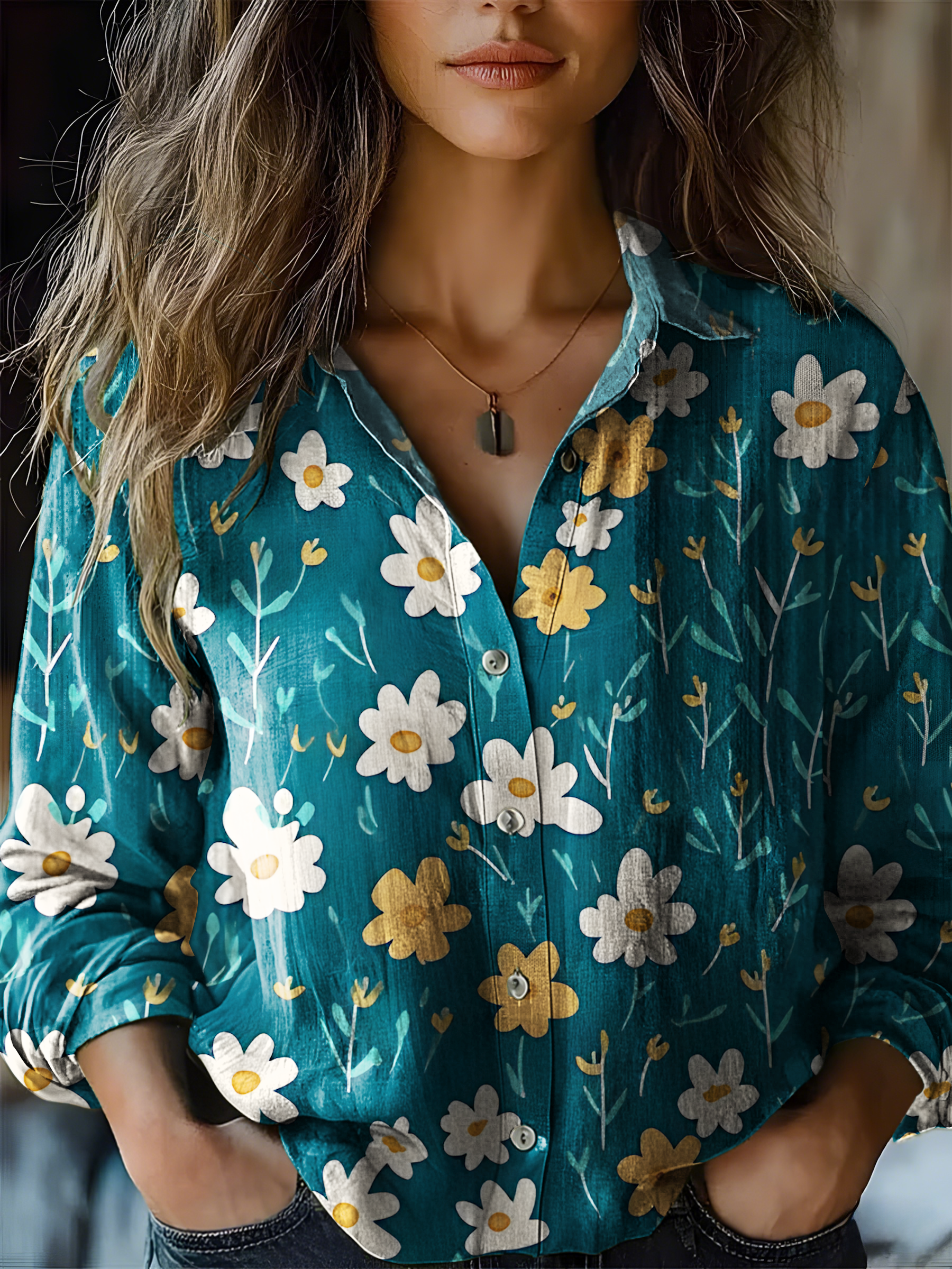 Women's Art Floral Print Casual Shirt