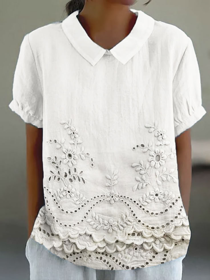 Women's Floral Print Spring Lapel Short Sleeve Shirt