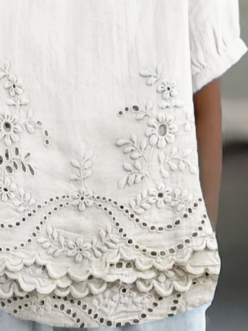 Women's Floral Print Spring Lapel Short Sleeve Shirt