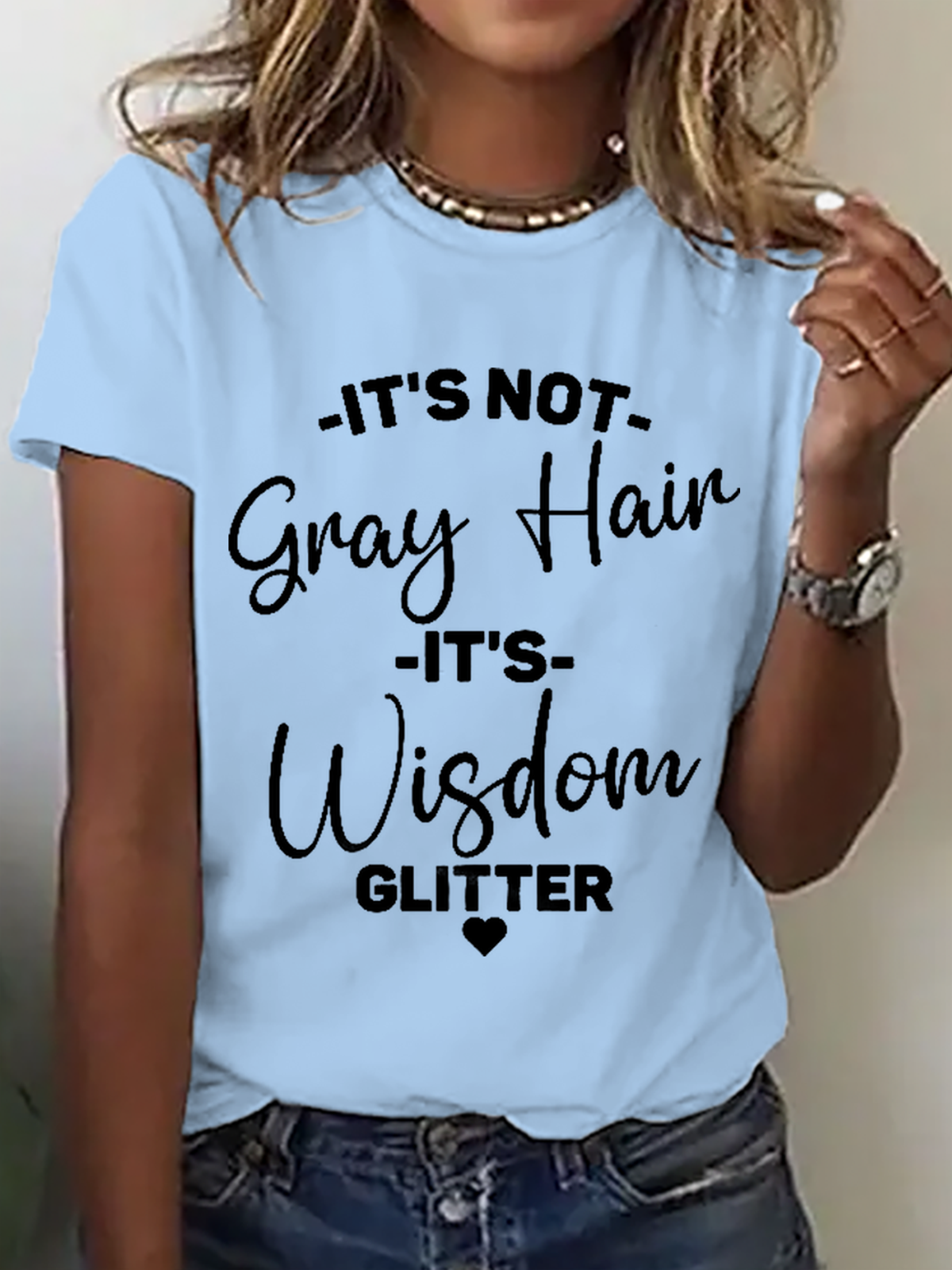 It's Not Gray Hair It's Wisdom Glitter Cotton T-Shirt