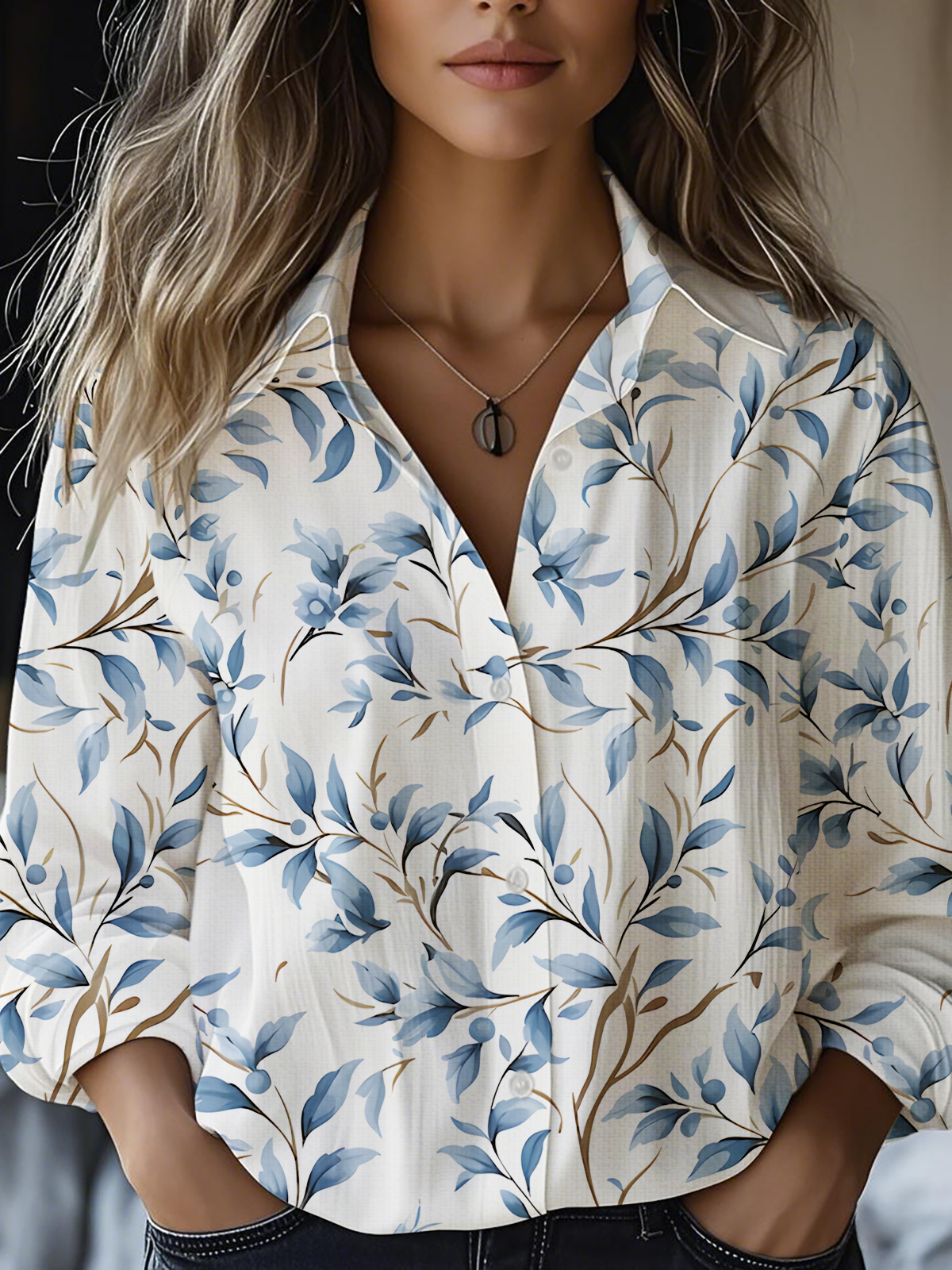 Women's Art Floral Print Casual Shirt