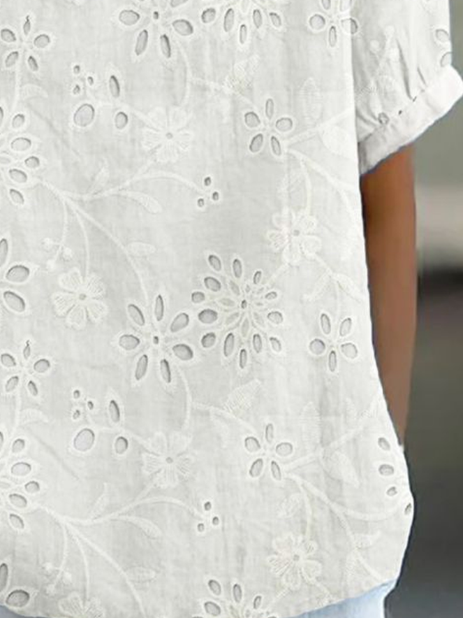 Women's Floral Print Spring Lapel Short Sleeve Shirt