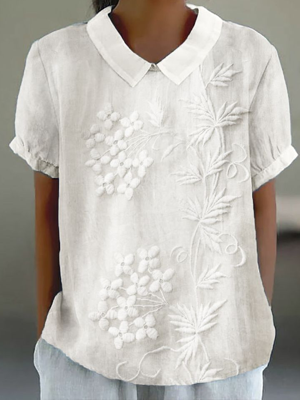 Women's Floral Print Spring Lapel Short Sleeve Shirt