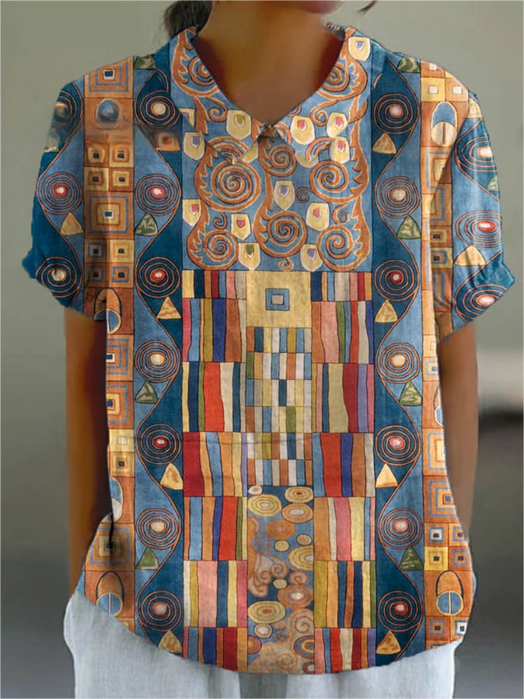 Casual Lapel Short Sleeve Printed Shirt