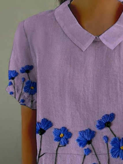 Women's Alzheimer's Floral Print Lapel Short Sleeve Shirt