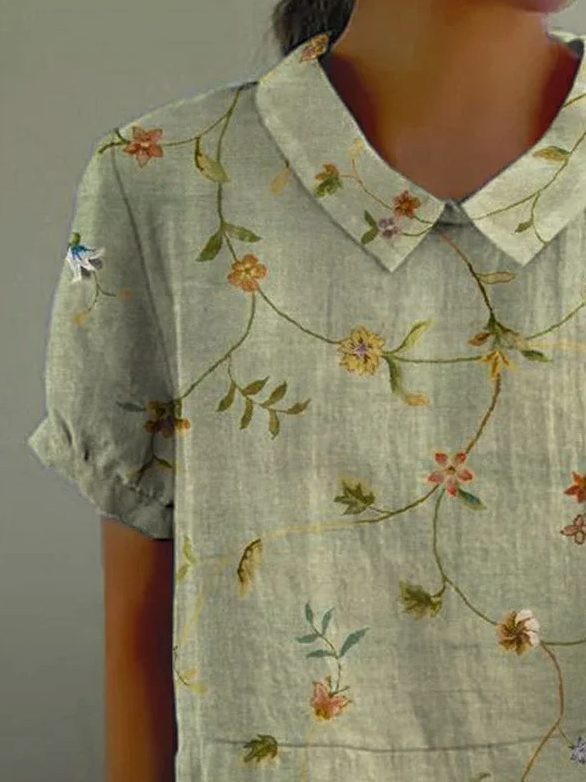 Women's Floral Print Spring Lapel Short Sleeve Shirt