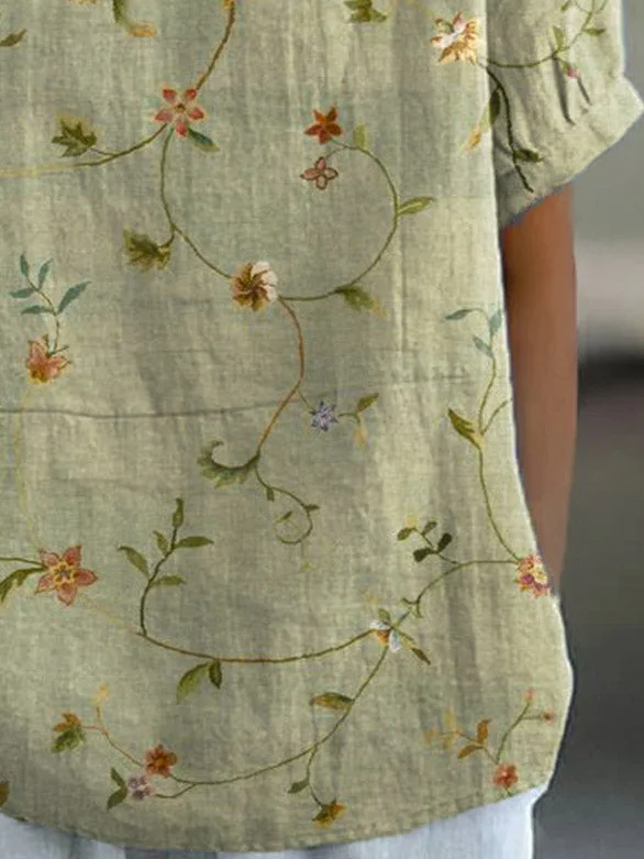 Women's Floral Print Spring Lapel Short Sleeve Shirt