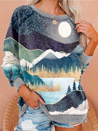 Women's Autumn And Winter Mountain Print Casual Hoodie