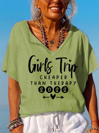 New Year Top Girls Trip 2022 Therapy Cotton Blends Casual Short Sleeve Tops