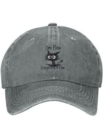 I Am Fine Everything Is Fine Cat Print Adjustable Hat
