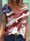 Star Printed V Neck Casual Shift Abstract T-Shirt Top