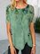Floral Printed Vintage Short Sleeve Crew Neck Summer Green Shirt Top