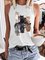 Two faces Cat Sleeveless Crew Neck Vests