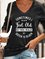 Funny and humorous letter print V-neck long-sleeved cotton-blend sweatshirt