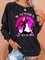 In October We WEAR Pink Black Cat Regular Fit Animal Casual Sweatshirt