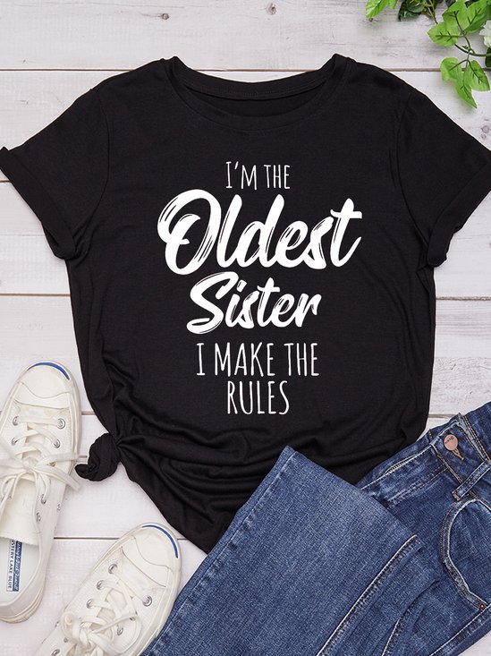 Women's Funny Words Sister Funny Casual T-shirt