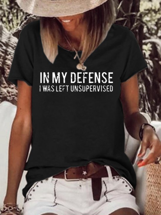Funny text print round neck short sleeve T-shirt