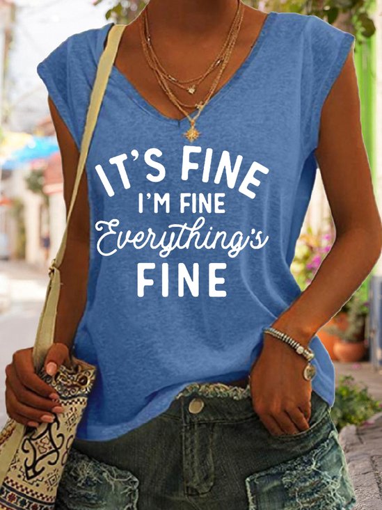 Funny Its Fine Im Fine Everythings Fine Letter Knit Tank
