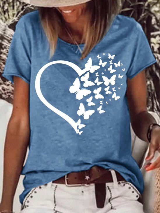 Womens Butterfly Heart print  Casual T-Shirt