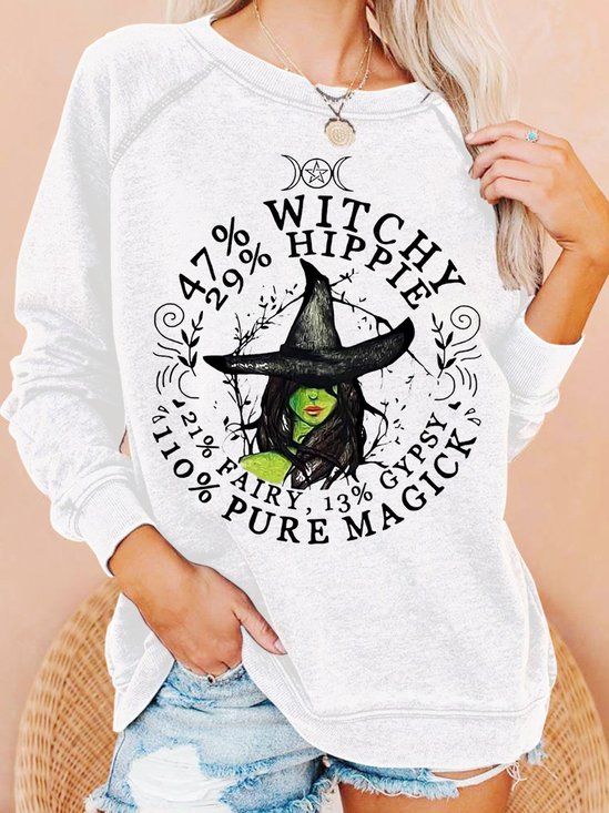 Womens Halloween Witch Letters Casual Sweatshirt