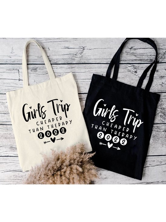 Girls Trip Text Letters Commuting Canvas Shopping Tote