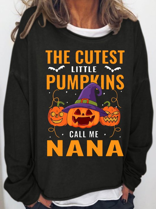 Womens Halloween Pumnkin Crew Neck Casual Text Letters Sweatshirt