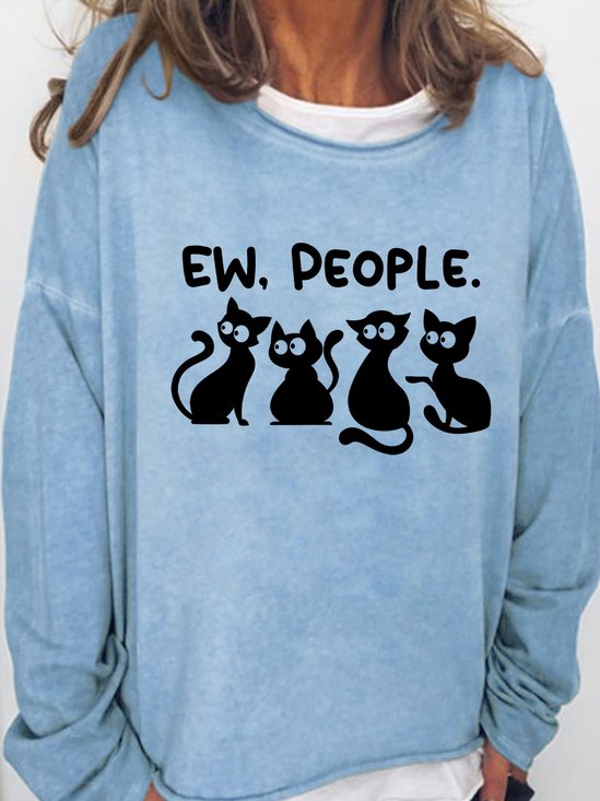 Ew People Cat Women's Crew Neck Sweatshirt