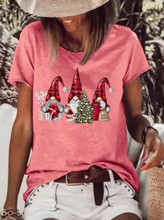 Women's Christmas Gnome Loose Casual Crew Neck T-shirt