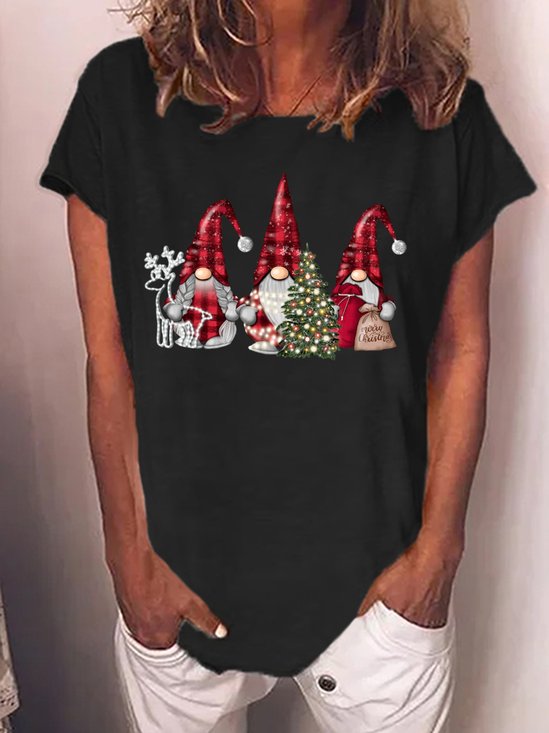 Women's Christmas Gnome Loose Casual Crew Neck T-shirt
