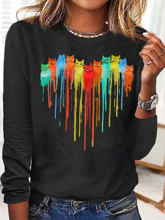 Women's Heart Cat Print Casual Top